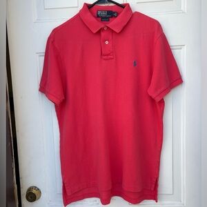 Polo by Ralph Lauren Men's Pink Whit Logo Blue Polo Shirt Size Large 100% Cotton